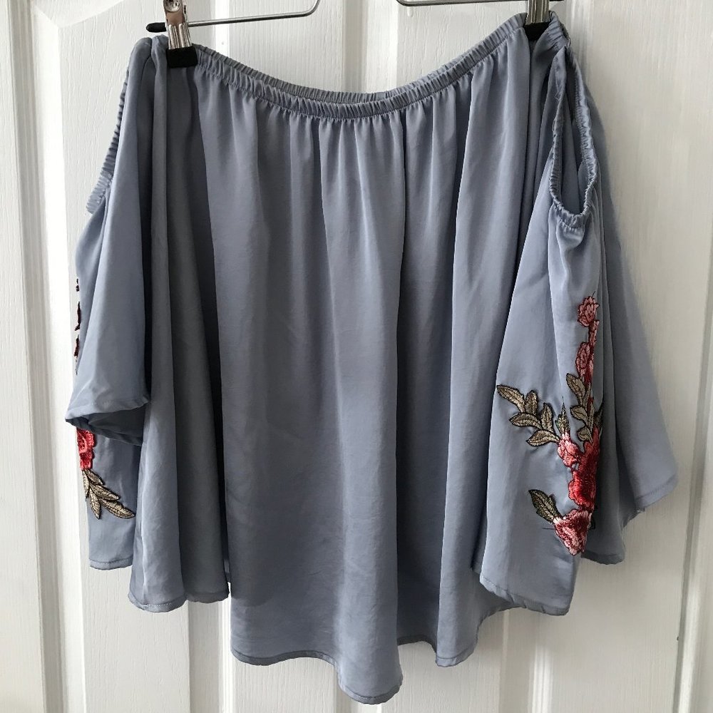 Light-Blue Off the Shoulder Blouse